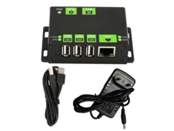 Hub USB industrial de alta calidad Baoj-2026 con carcasa metálica, 3 puertos USB, puerto de red de 100 m y adaptador de enchufe europeo de 100-240 V.
