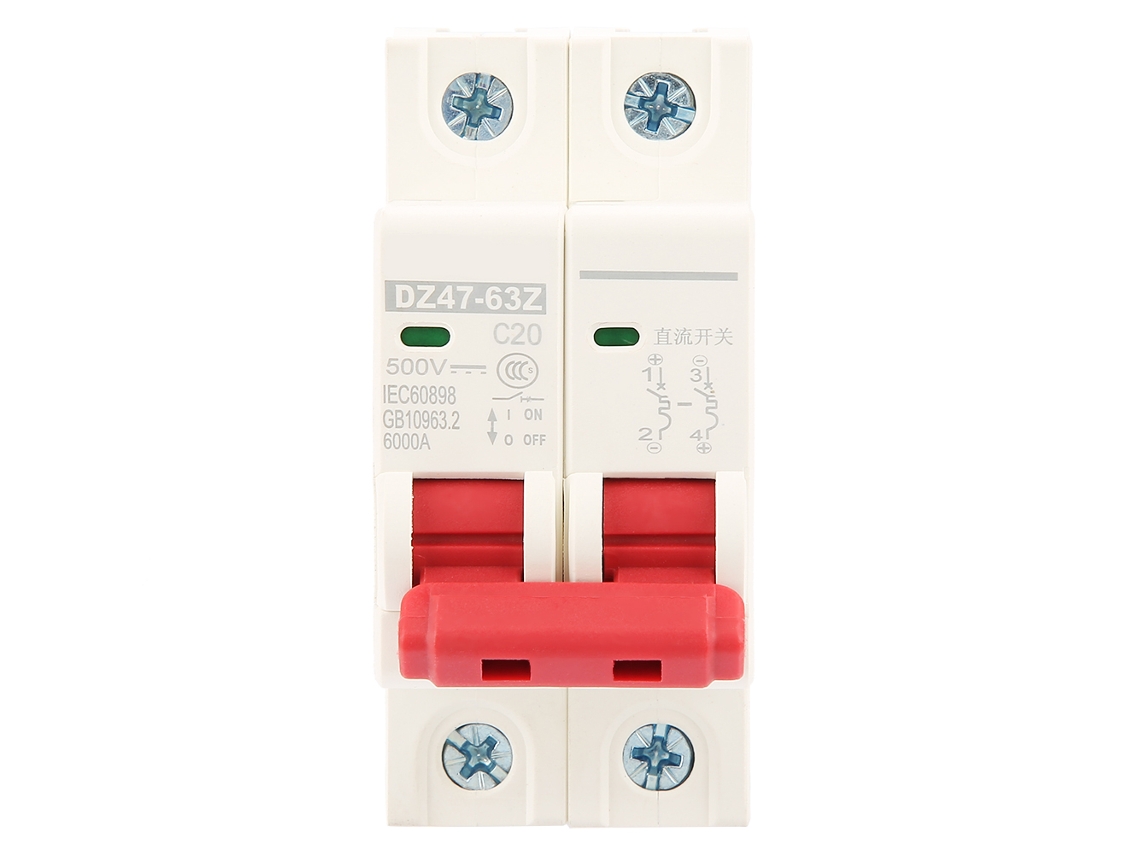 2026dz-Mini MCB 2P Interruptor de circuito CC 500V 20A DZ47-63Z Seguro
