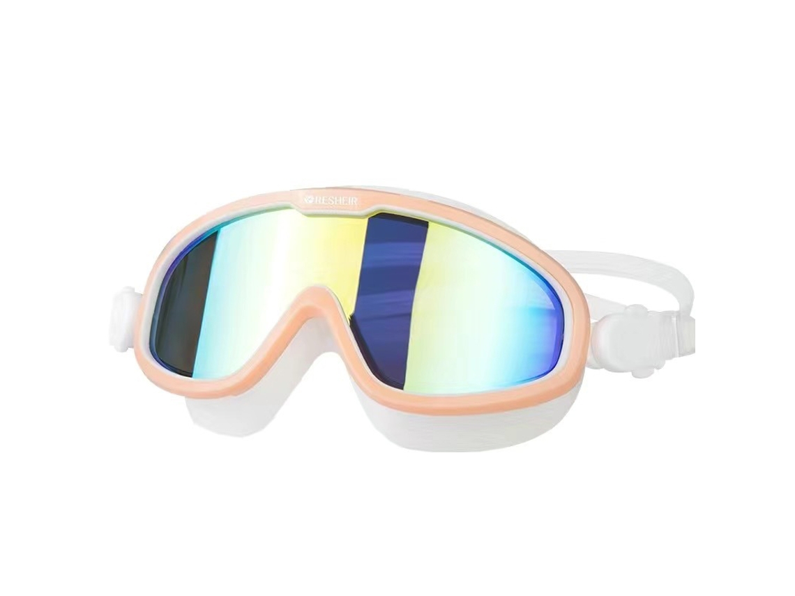 Gafas De Natación Modernas, Transparentes, Con Montura Grande Y Antivaho Para Hombre Y Mujer, Color Rosa Con Acabado Galvanizado.