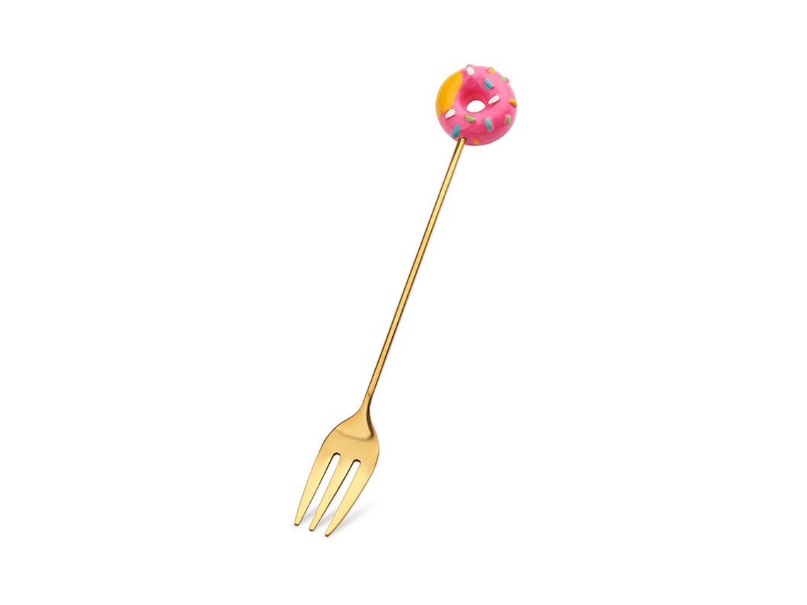 2026da-cucharas Y Tenedores De Postre Creativos De Acero Inoxidable, Diseño Donut Lollipop Macaron, 6 Piezas, Dorado Y Rojo Rosa