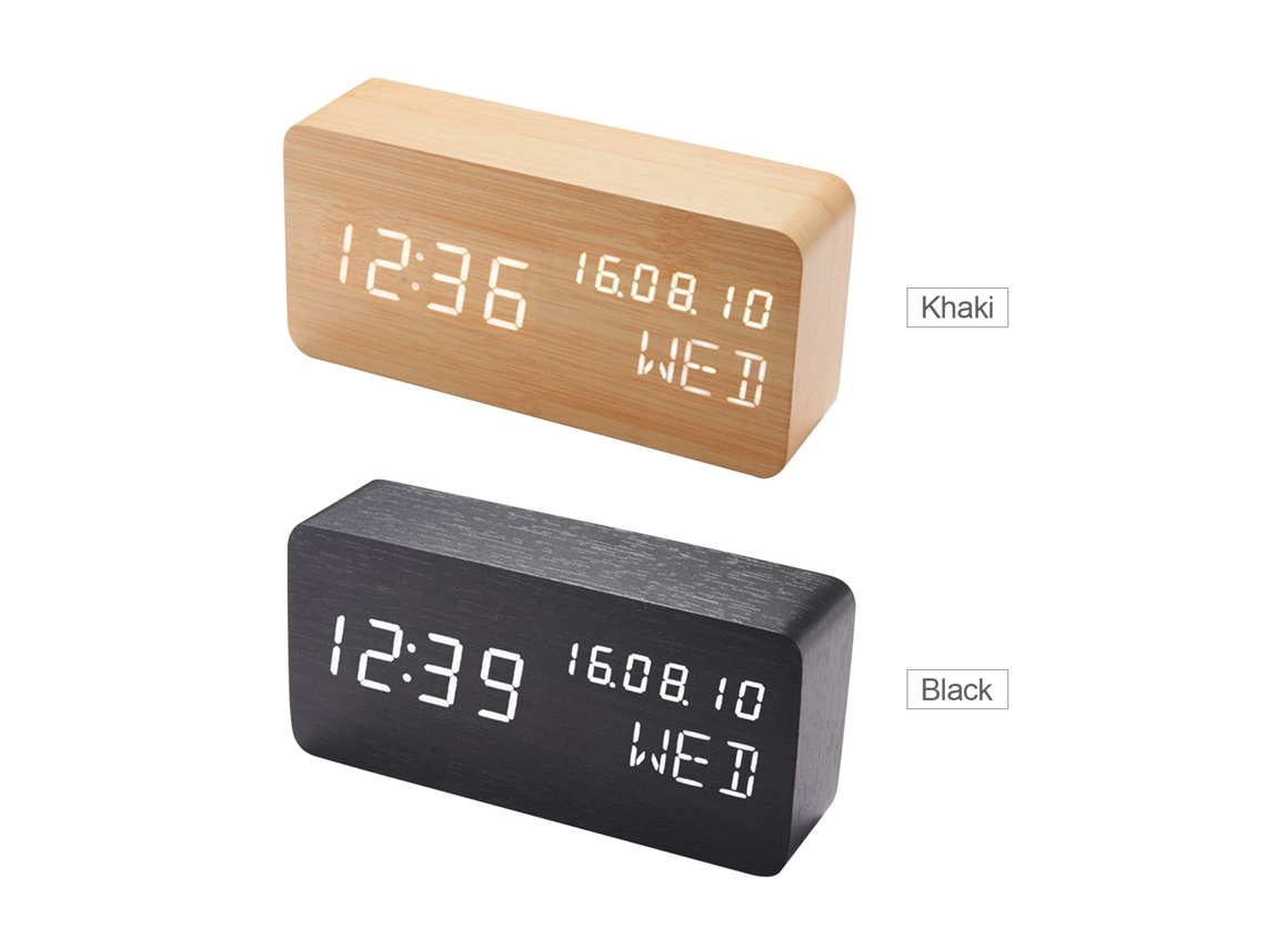Reloj Despertador Digital De Madera Con Control Por Voz, Brillo Y Temperatura Ajustables, Para Dormitorio/mesa.