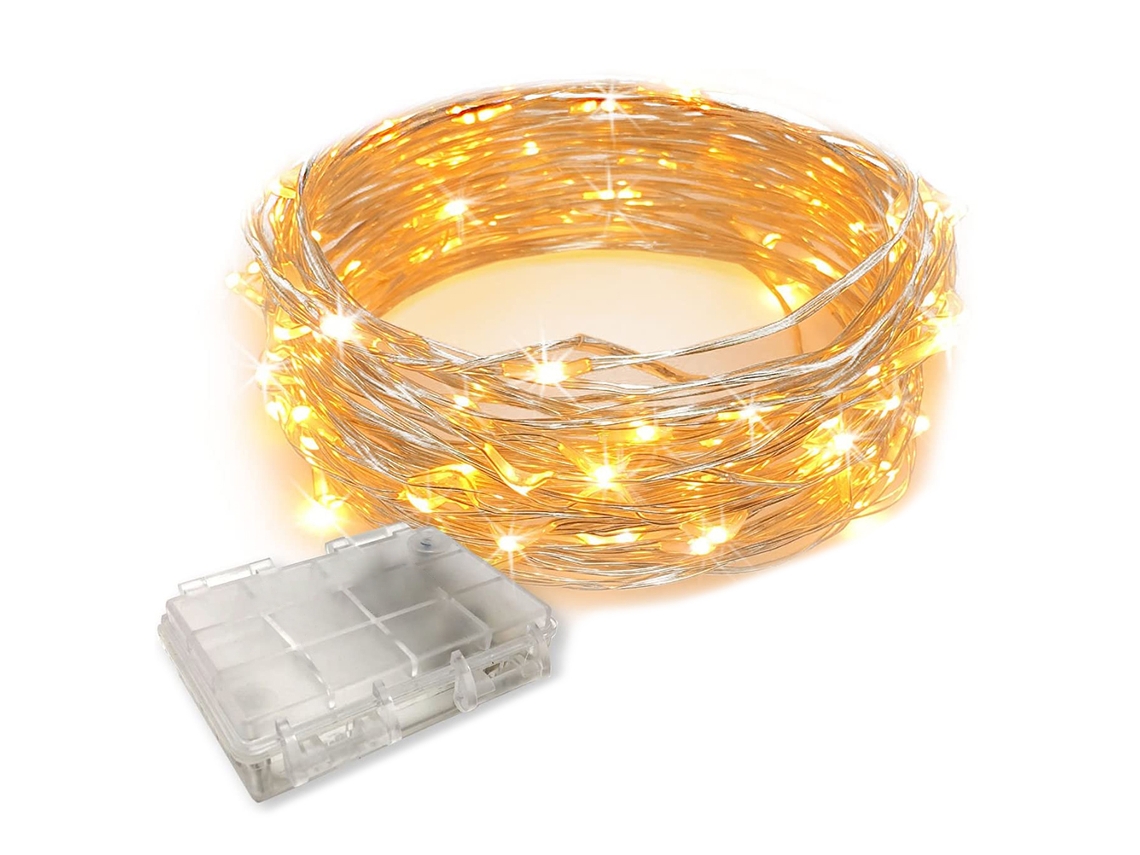 Guirnalda De Luces Led De 10 M Con Cable De Cobre, Funciona Con Pilas, Resistente Al Agua, Ideal Para Decoración Navideña.