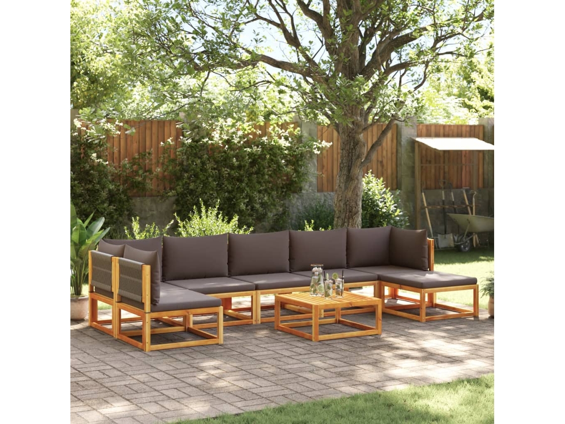 Conjunto de sofá de jardín con cojines de madera maciza de acacia, Dkd Home Decor