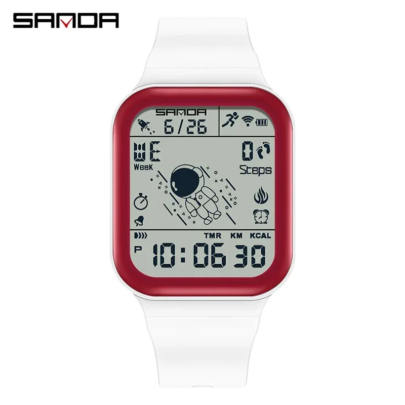 Reloj MDUG de la colección Astronauta para estudiantes con contador de pasos y calorías (blanco y rojo)