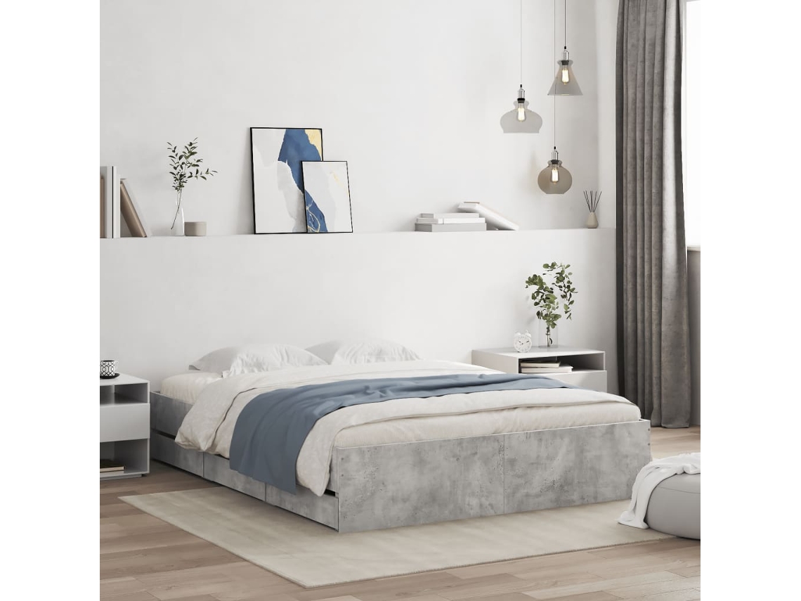 Cama Con Cajones Madera Ingeniería Gris Hormigón 140x200 Cm