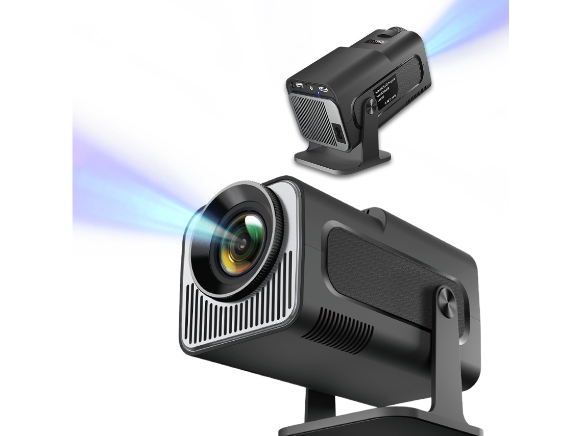 EMEBAY HY320Mini Proyector Trapecio Automático Portátil, Mini Proyector 4K Rotación de 180 grados con Luz LED, WiFi 6, BT 5.0, Android 11.0 Integrado para Ordenador PC Teléfonos