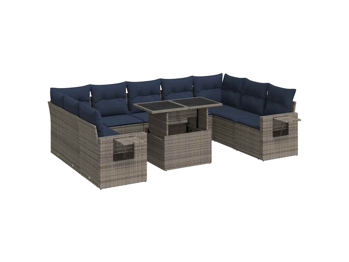 Conjunto de 10 sofás de jardín con cojines de mimbre/gris acacia MAISON EXCLUSIVE (10 uds.)