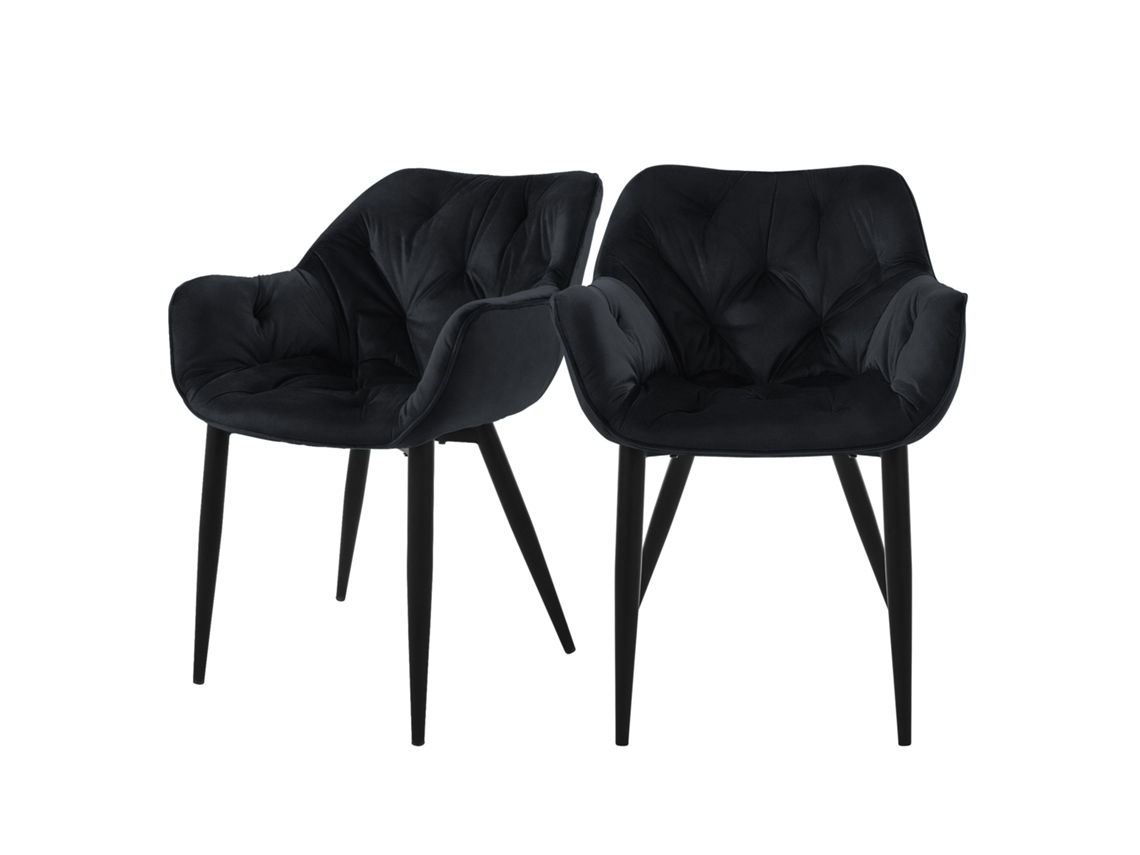 Conjunto de 2 Cadeiras de Jantar Capa de Veludo Preta com Pernas de Metal Incl. Material de Montagem ML-DESIGN