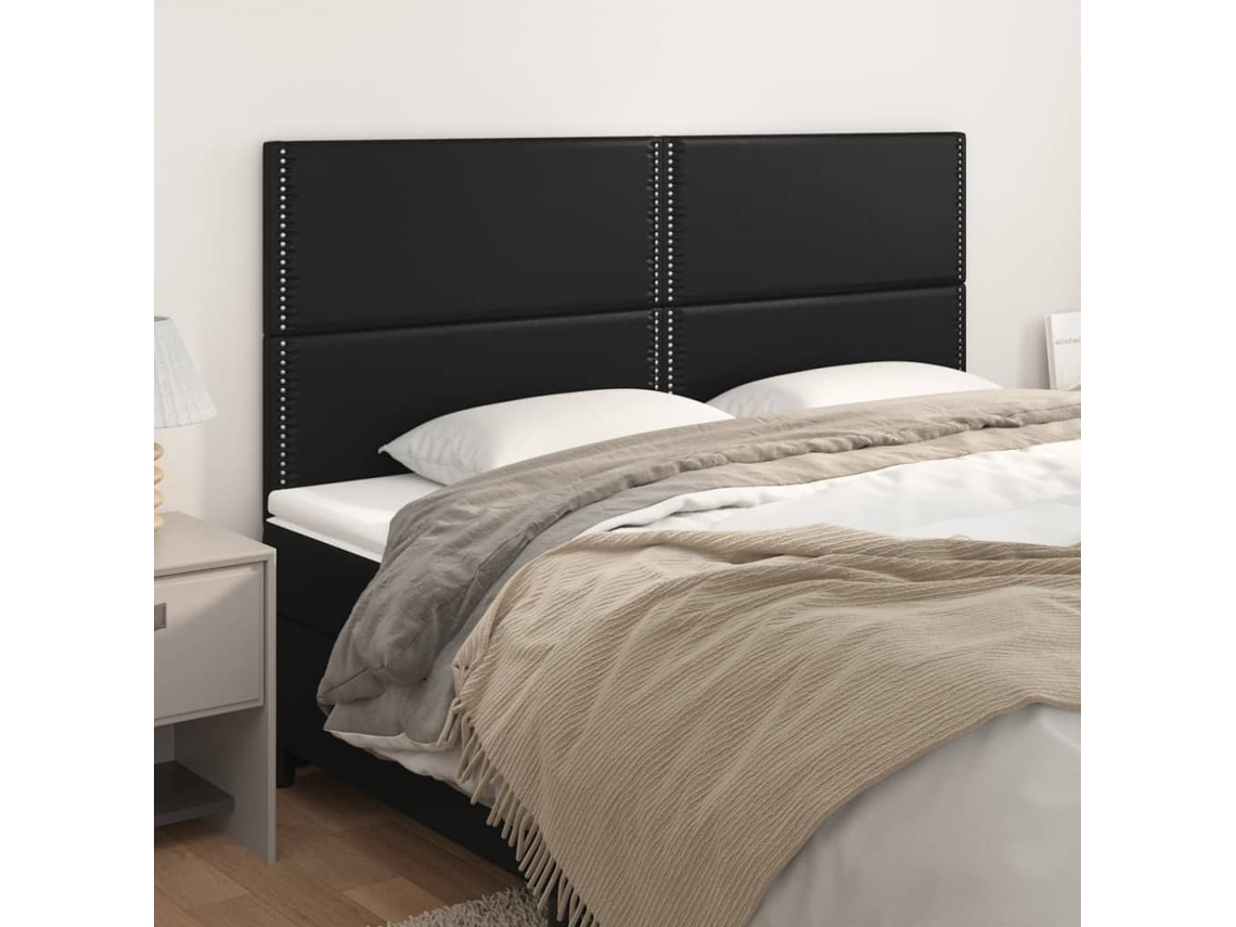 Cabeceros 4 Unidades De Cuero Sintético Negro 100x5x78/88 Cm