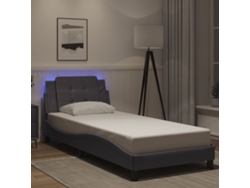 Estructura Cama Con Luces Led Cuero Sintético Gris 100x200 Cm
