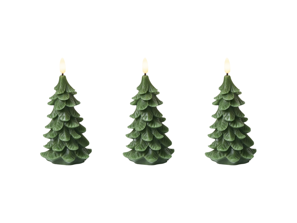 Juego de velas con forma de pino y luz LED BELIANI Velas de parafina verde (8x8x16 cm)