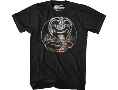 Camiseta Unisexo DEEPSTONE Faux Chrome Logo Cobra Kai Negro (L)