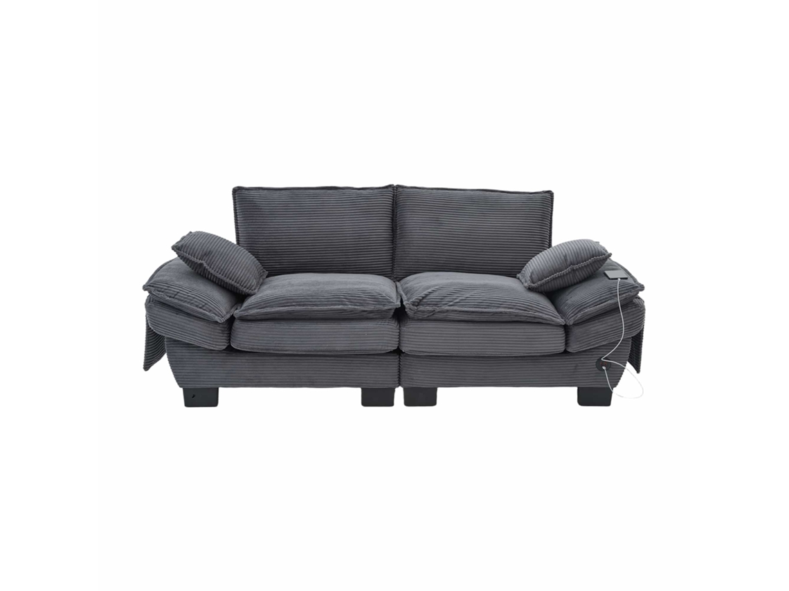 Sofá Modular 2 Plazas - Asiento Ancho, Diseño Ergonómico, Espuma De Alta Densidad, Puerto Usb-c Y Bolsillos Laterales - Gris Oscuro