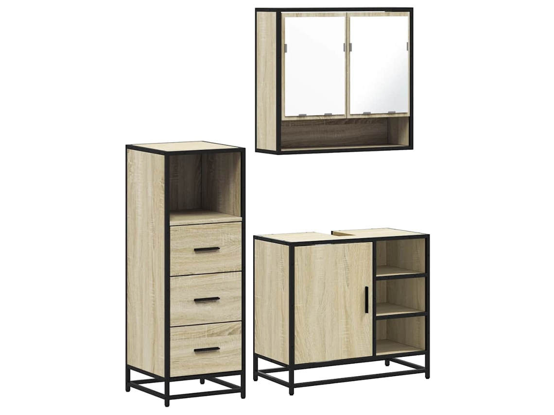Maison Exclusive - Set De Muebles De Baño 3 Pzas Madera Contrachapada Roble Sonoma