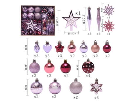 Conjunto de Bolas de Navidad ZMDECQNA Juego Adornos Colgantes Coloridas Inastillables Colgante Estrellas Multicolor - 58un (26x24x6cm)