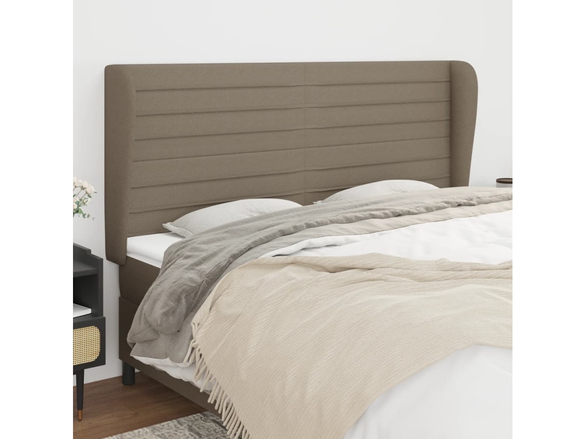 Cabecero Con Orejas De Tela Gris Taupe 183x23x118/128 Cm