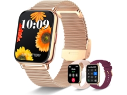 Chennnls Reloj Inteligente 1.7 En Hd Pantalla Táctil Completa Rastreador De Ejercicios A Prueba De Agua-oro Rosa + Borgoña Y Rosa