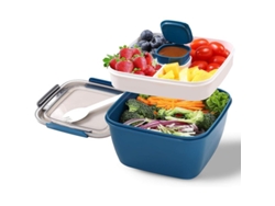 Recipiente Portátil Para Ensaladas De 1 Litro (38 Oz) - Bento Con 2 Compartimentos Y Vaso Para Aderezo, Ideal Para El Almuerzo Y La Merienda.