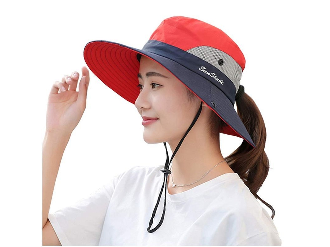 Gorra De Sol Para Mujer Verano Con Protección Uv Sombrero Plegable De Borde Ancho Rojo