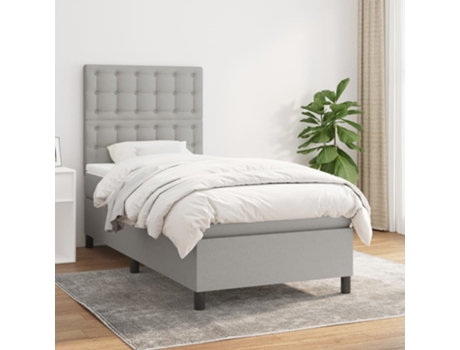 vidaXL Cama con somier y colchón 90x200 cm tela gris claro