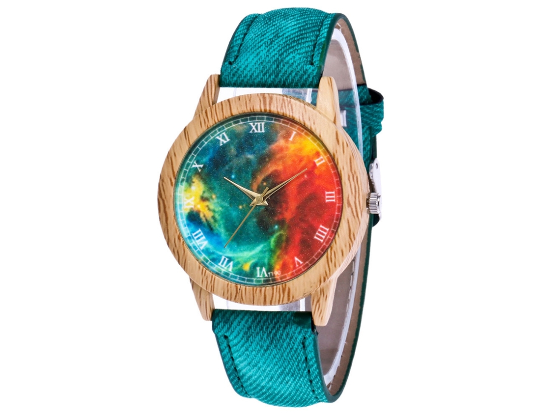 Reloj De Pareja Zhoulianfa Nebulosa Colorida Acero Cuarzo Canvas Verde