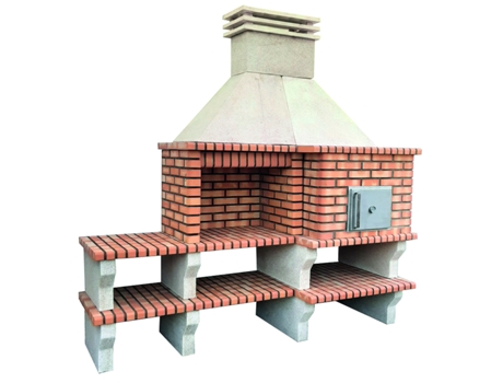 HORNO BBQ - Barbacoa con bancada, de ladrillo y cemento refractario, con horno de barro - 242x90x240cm ARTICIMENTOS