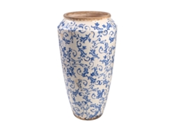 Florero ROMIMEX Azul Blanco Porcelana 21 x 37 x 21 cm Con asas