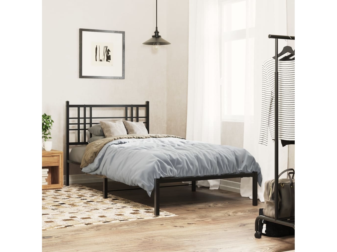 Estructura Cama Sin Colchón Con Cabecero Metal Negro 90x190 Cm