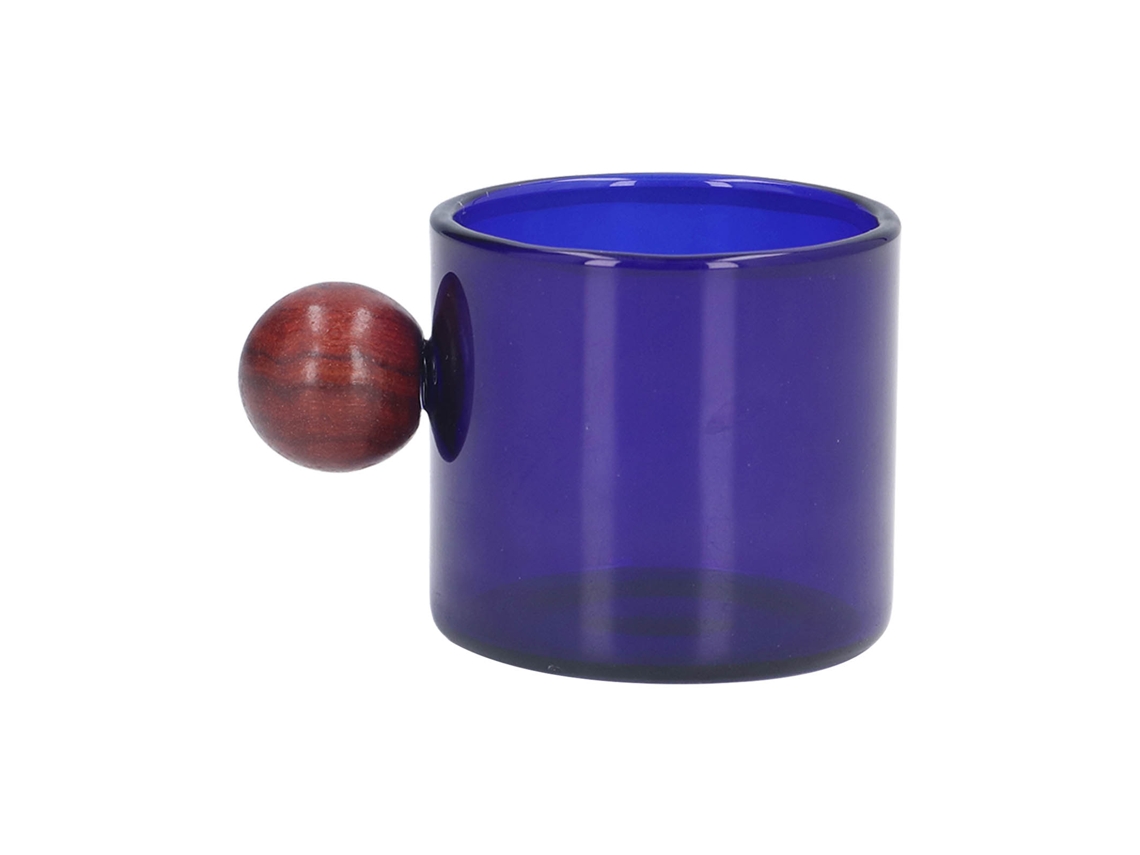 Taza de café multiusos de vidrio azul estilo vintage resistente al calor con bola de madera
