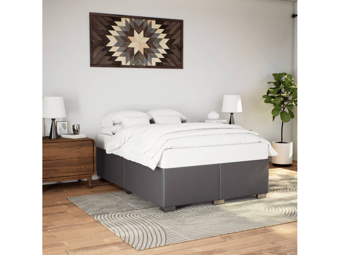 Estructura De Cama Sin Colchón Cuero Sintético Gris 140x200 Cm