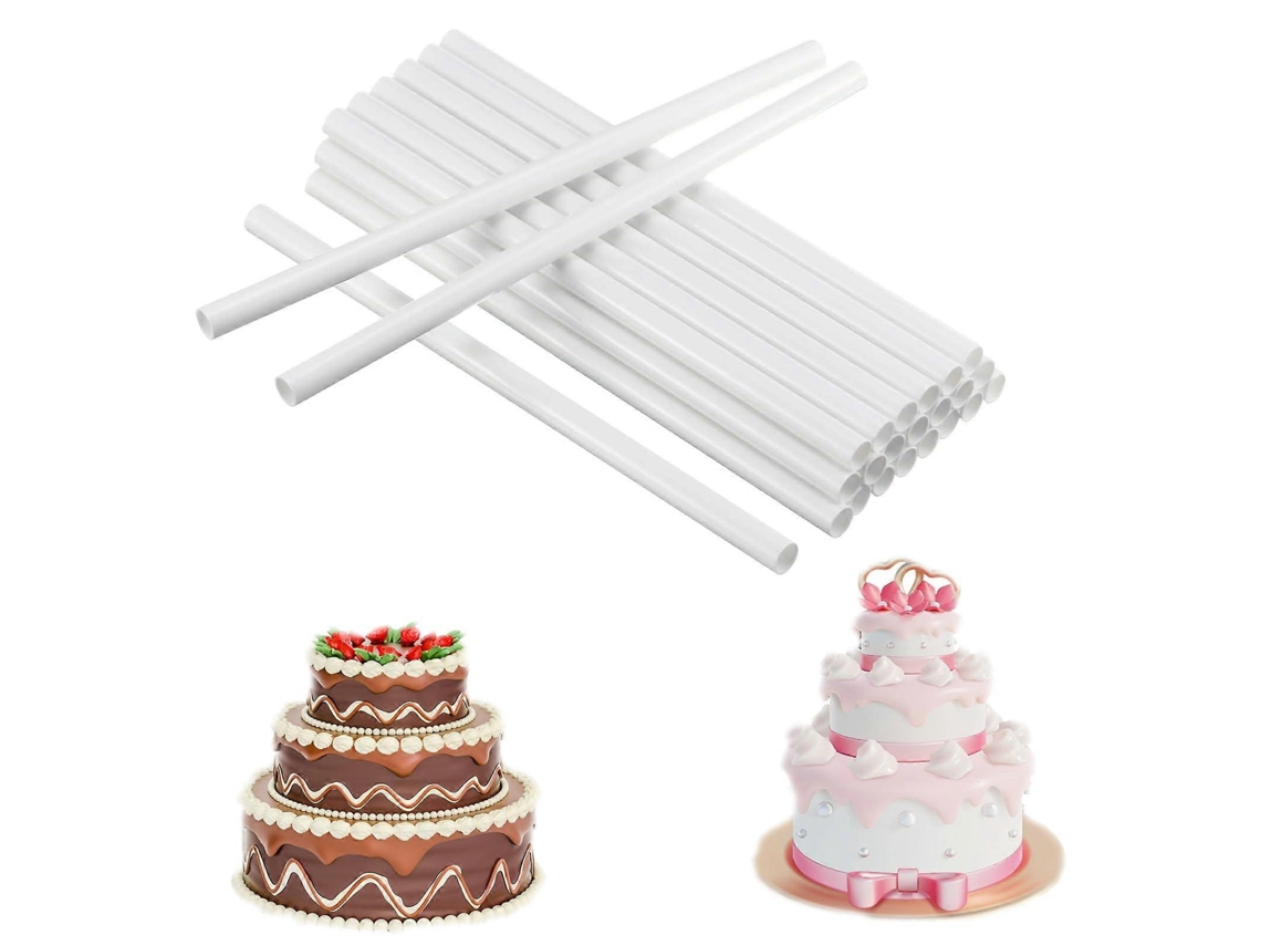 Varillas de plástico reutilizables para soporte de pasteles de 24 cm (9,5 pulgadas) con diseño blanco sin costuras.