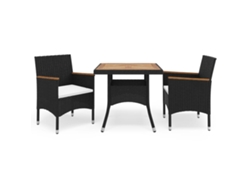 Conjunto 3 Muebles de jardín VIDAXL ratán sintético negro y acacia