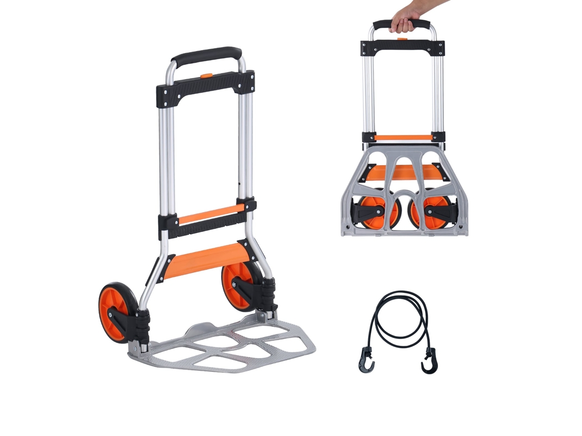 Carretilla plegable Succebuy de aluminio con capacidad de 125 kg y plataforma con cuerda elástica.
