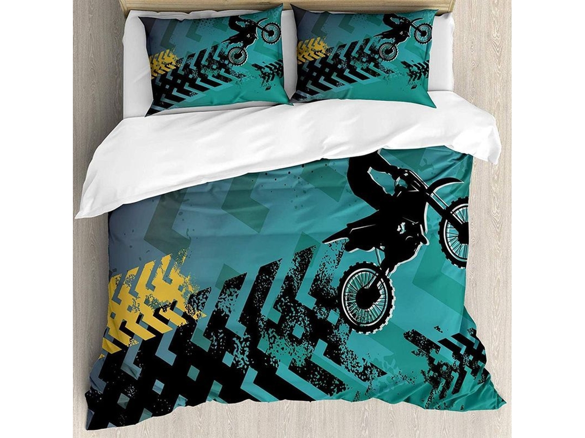 Rebe-set De Funda De Edredón Y Almohada Moto Dirt Bike 3d Talla Twin 100% Poliéster