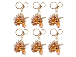 6 Llaveros Metálicos Estilo Dibujos Animados Con Brillantes Diamantes De Imitación, Prácticos Colgantes Decorativos, Dorados Yskjd21