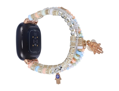 Correa metal + ágata manos colgante decoración perlas ágata para Fitbit Versa 3/Sense - rosa