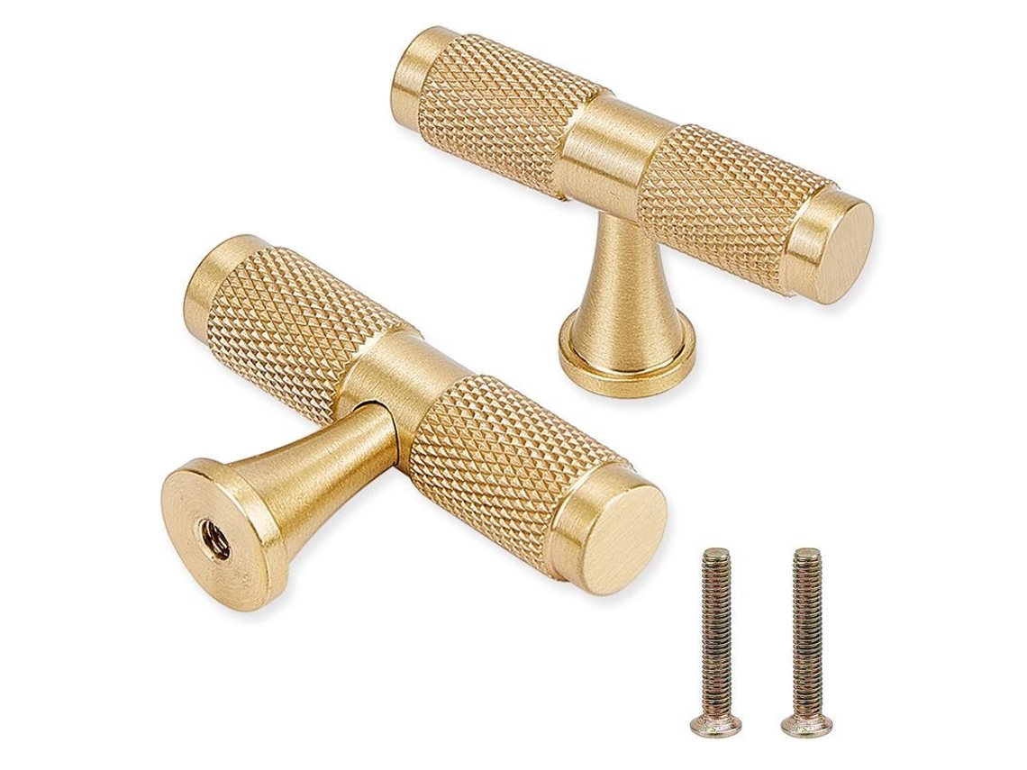 Perillas De Latón Dorado Para Muebles, Perillas De Cocina Y Cajones De Latón Cepillado, Manijas T Con Agujero Único