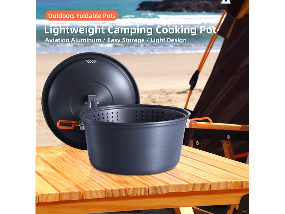 Olla de camping ultraligera con tapa y asas plegables