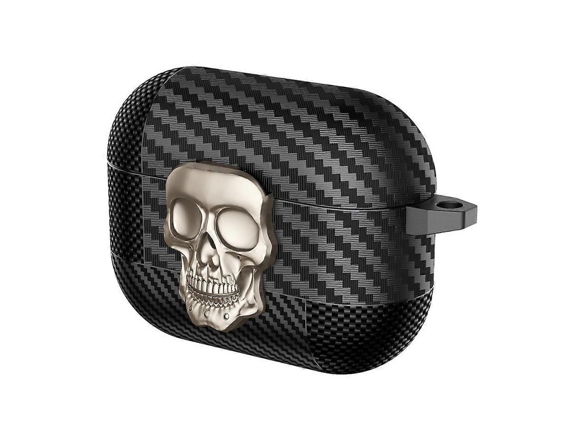 Estuche protector de fibra de carbono con estampado de calavera GIECY para auriculares Bluetooth