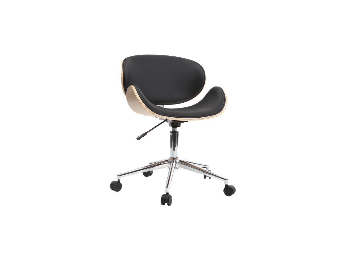 Silla de Escritorio Diseño Pu Negro Y Madera Clara Walnut MILIBOO