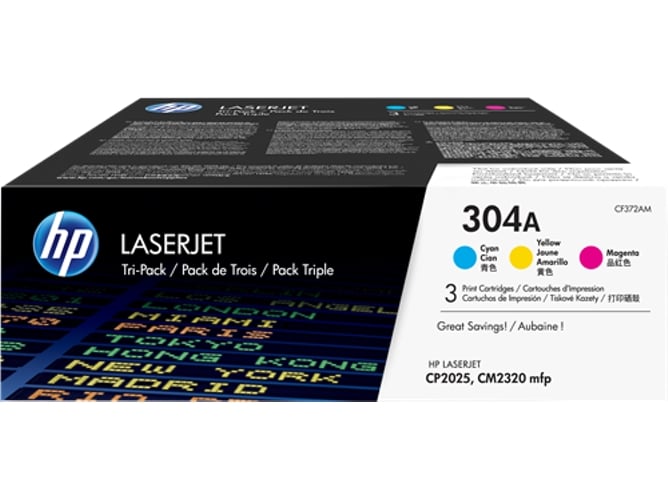 Pack de ahorro de 3 cartuchos de tóner Original HP 304 Cian, Amarillo, Magenta para HP Color LaserJet CP2025, CM2320mfp