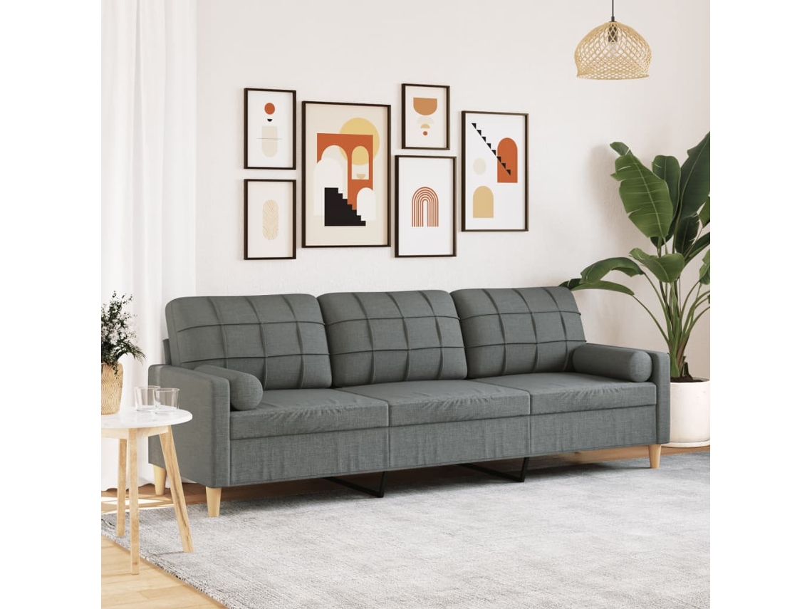 Sofá reclinable HARLANV1 de 3 plazas con cojines de terciopelo gris oscuro (210 cm)