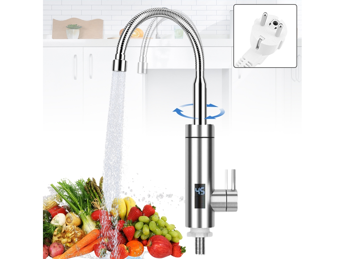 Calentador de agua eléctrico de cocina instantáneo con calentamiento rápido y giro de 360° para cocina y baño