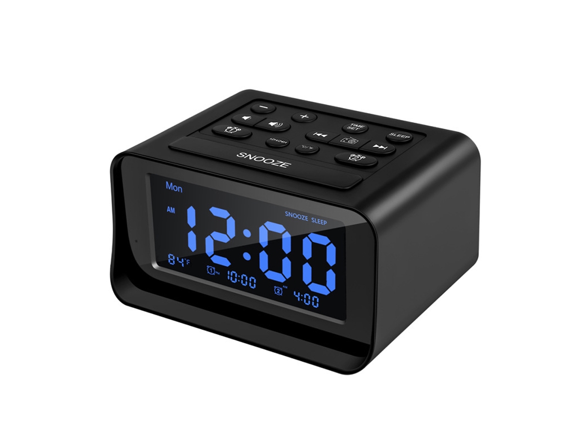 Despertador LED para dormitorio, radio, carga USB, termómetro RNEMITERY