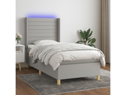 Cama box spring colchón y luces LED tela gris claro 90x200 cm