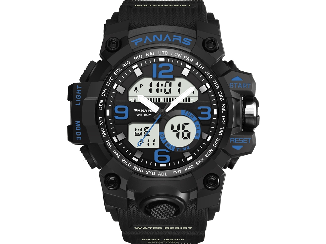 Reloj Deportivo Electrónico Panars Para Hombre, Luminoso, Resistente Al Agua Hasta 50 M, Azul.