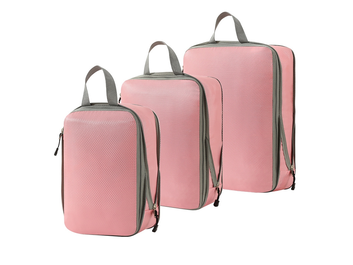Bolsa de almacenamiento de compresión, juego de 3 piezas, bolsa de viaje ligera, color rosa Siurn