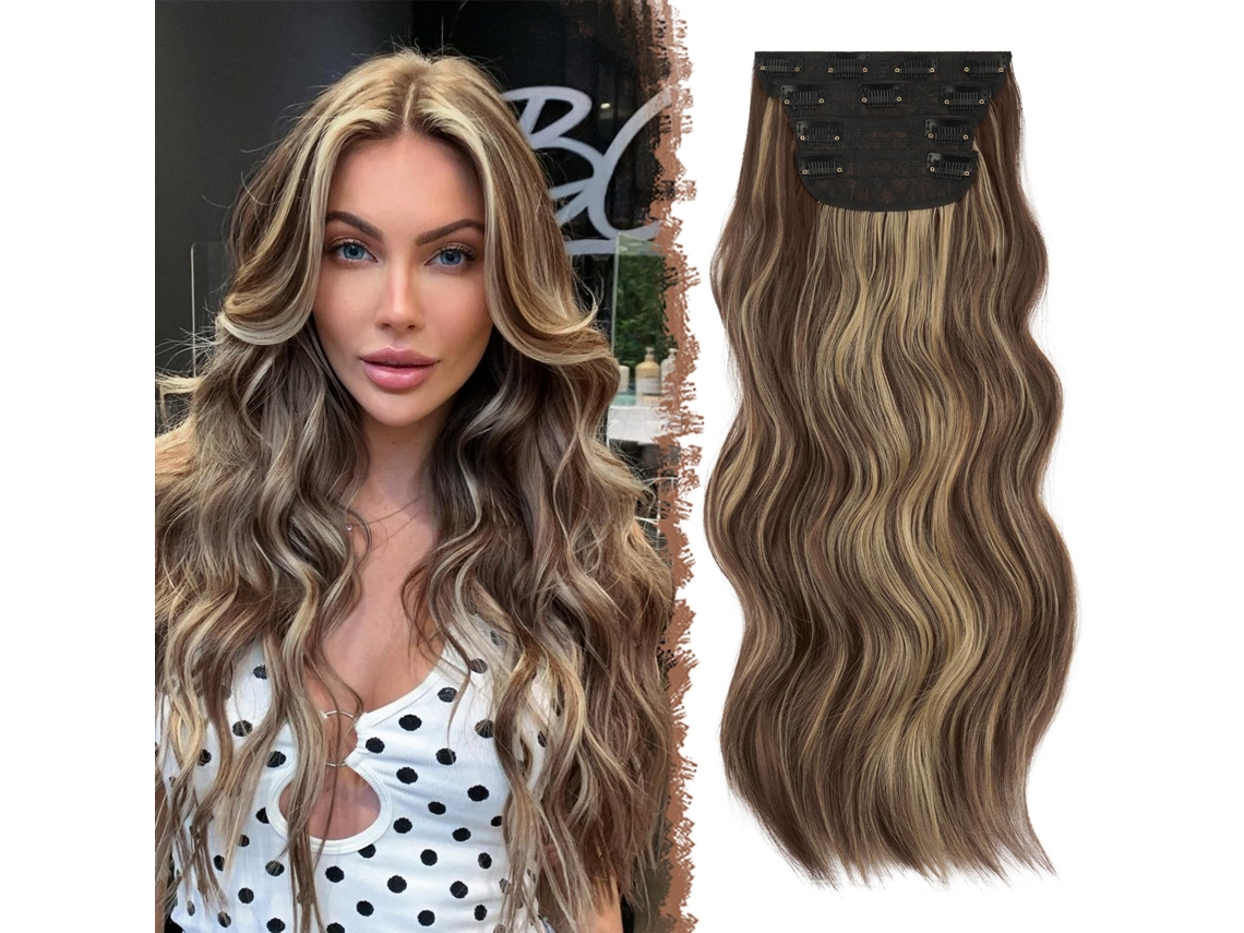 Juego de 4 extensiones de cabello con clip, 50 cm, fibra sintética, para mujer.