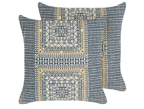 Conjunto de 2 cojines de algodón azul/blanco/amarillo 50 x 50 cm SIDI