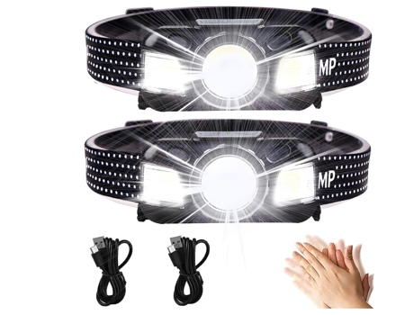 Linterna frontal LED superbrillante, linterna frontal recargable para correr con 4 modos de luz, linterna frontal impermeable COB, liviana (negro) ...